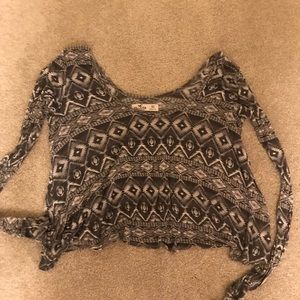 Gray tribal print off the shoulder crop top